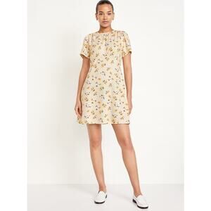 Old Navy Yellow Floral Dress XXL Short Sleeve Rayon Viscose EUC